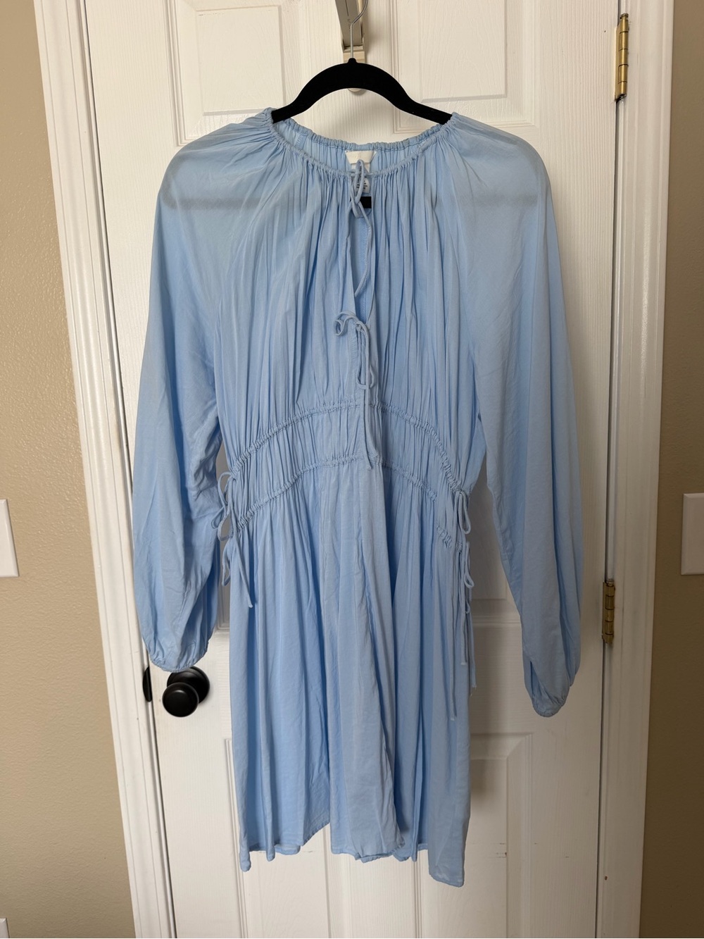 H&M Light Blue Tie-Detail Long Sleeve Mini Dress